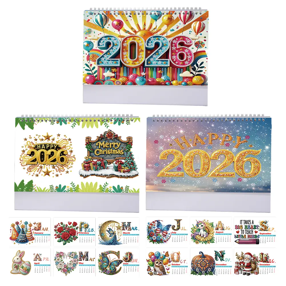 Diamond Painting Monthly Calendar Kit DIY Calendar Desktop Ornament Monthly Flip Tabletop Calendar for DIY Crafts Party Gift