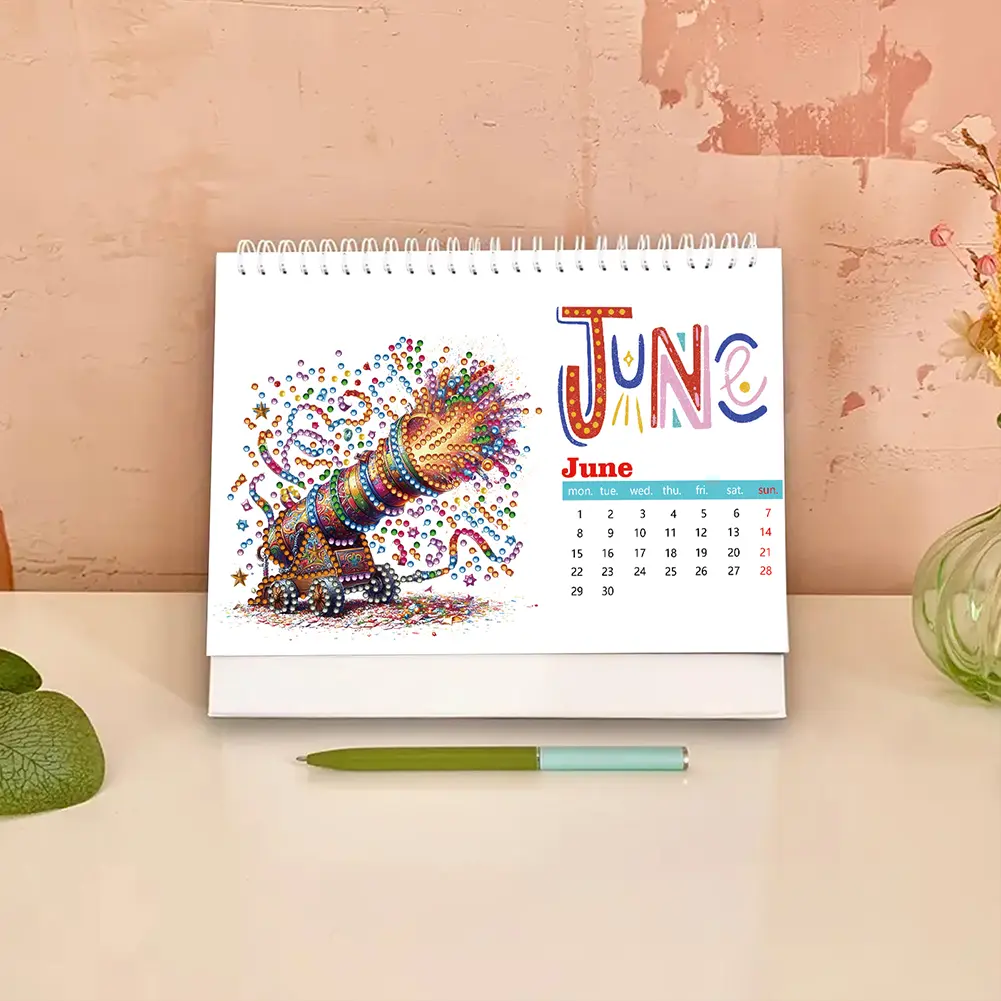 Diamond Painting Monthly Calendar Kit DIY Calendar Desktop Ornament Monthly Flip Tabletop Calendar for DIY Crafts Party Gift