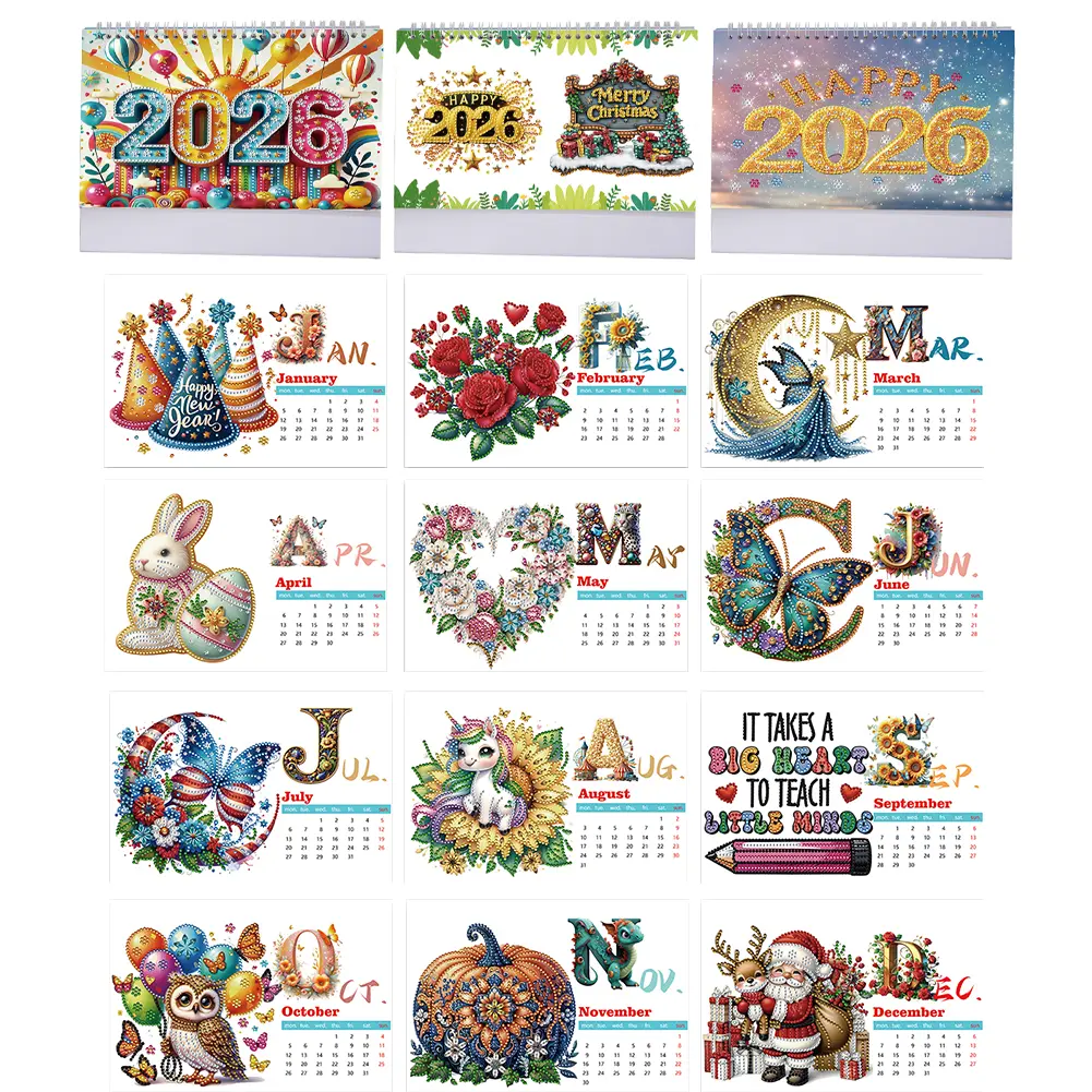 Diamond Painting Monthly Calendar Kit DIY Calendar Desktop Ornament Monthly Flip Tabletop Calendar for DIY Crafts Party Gift