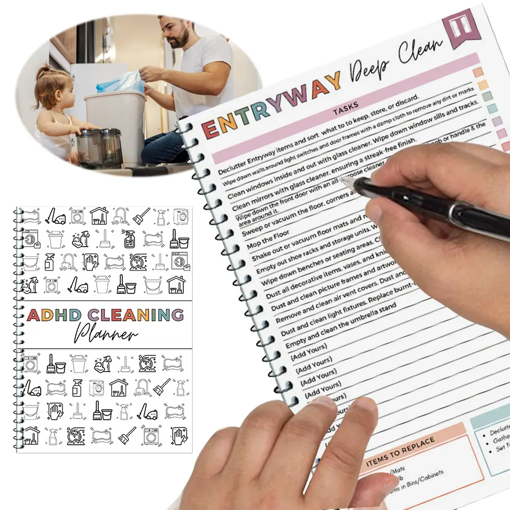 Home Cleaning Schedule Notebook Wear Resist Editable Family Chore Chart Multifunction Yearly Cleaning Planner for Home Office