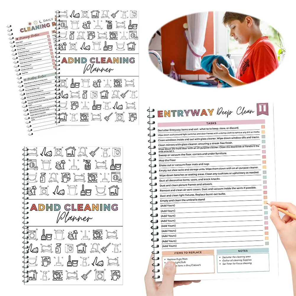 Home Cleaning Schedule Notebook Wear Resist Editable Family Chore Chart Multifunction Yearly Cleaning Planner for Home Office
