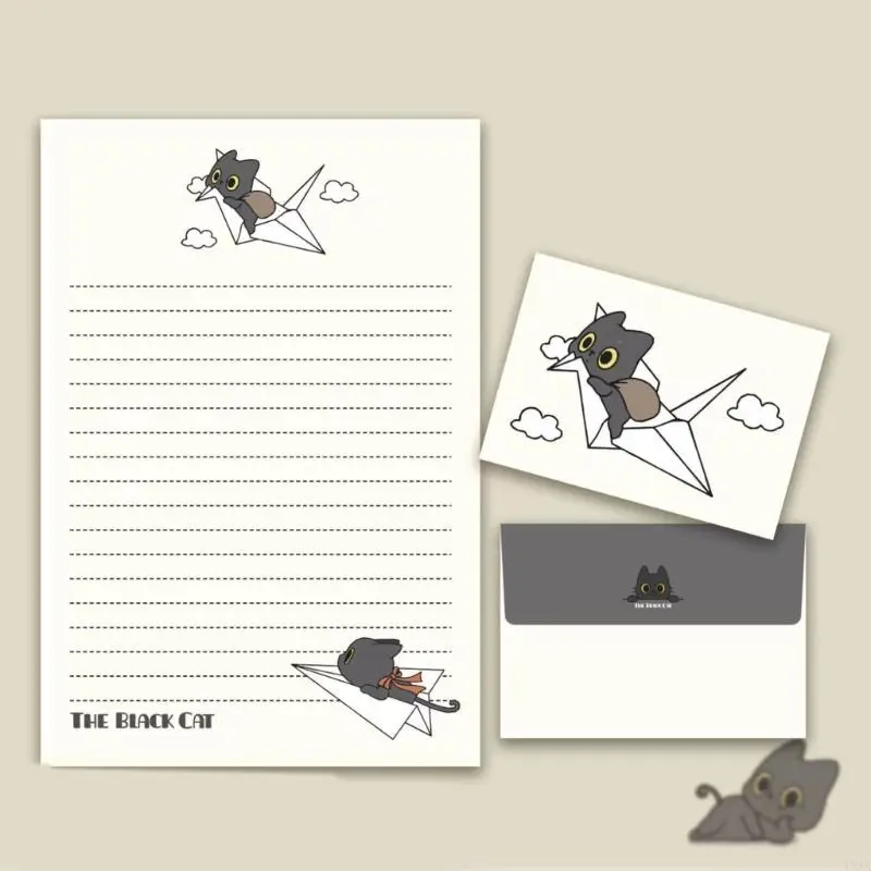 LXAA 1 Set Stationery Paper and Envelopes Set Little Black Cats Letter Writing Paper Stationary Paper for Letter Writing