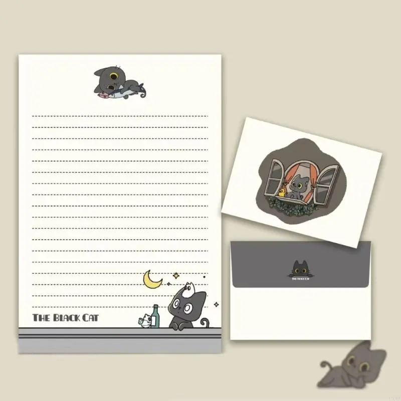 LXAA 1 Set Stationery Paper and Envelopes Set Little Black Cats Letter Writing Paper Stationary Paper for Letter Writing