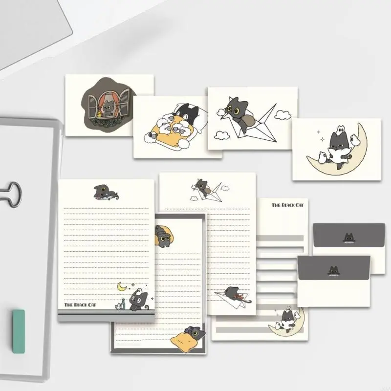 LXAA 1 Set Stationery Paper and Envelopes Set Little Black Cats Letter Writing Paper Stationary Paper for Letter Writing