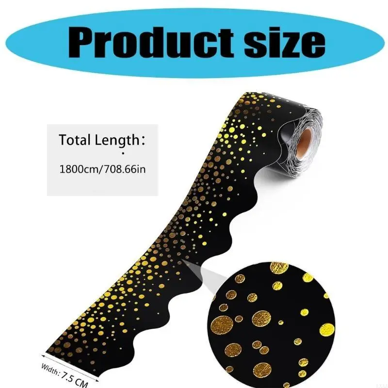 LXAA Black Gold Foil Dot Border Trim Wall Sticker for Chalkboard Classroom Decoration