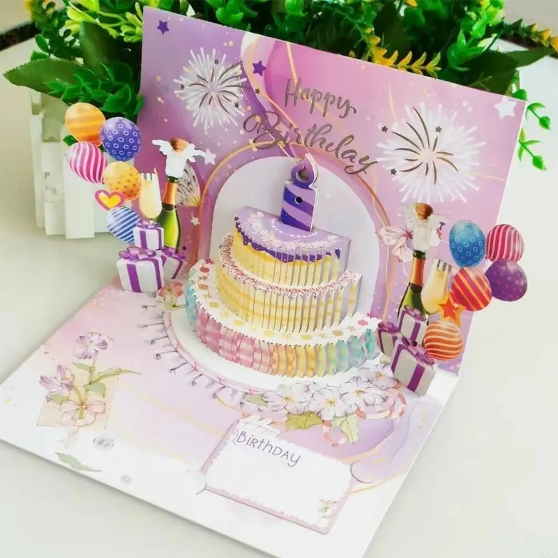 LXAA Light and Sound Birthday Card 3D Birthday Cake Greeting Card Happy Birthday Card