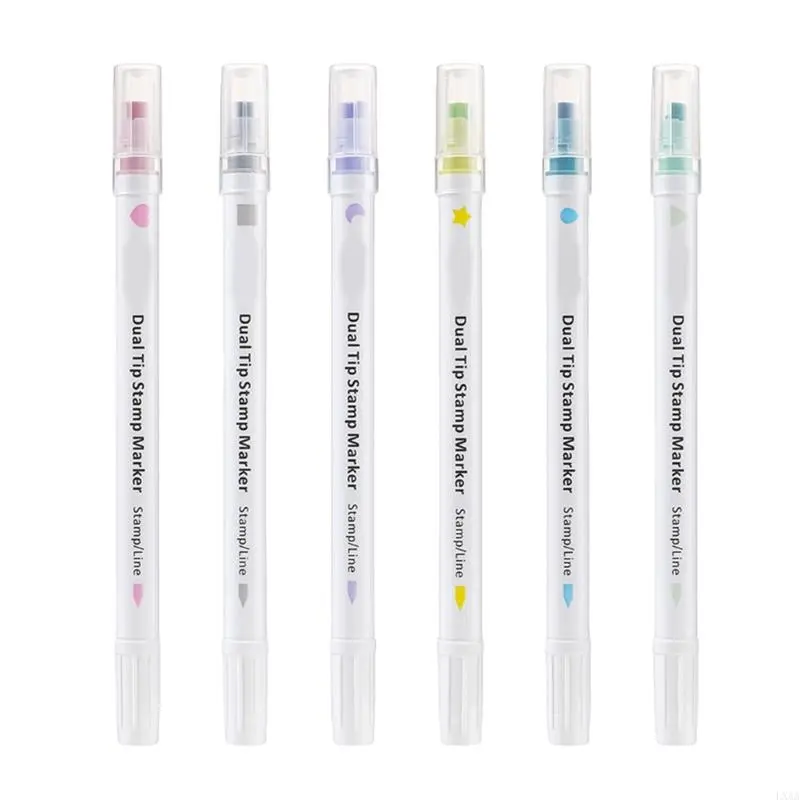 LXAA 6 Color Stamp Marker Double Headed Watercolor Marker for Scrapbooking Journal