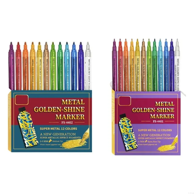 LXAA Metallic Paint Pen 12 Color Metallic Acrylic Marker Double Tip Acrylic Marker