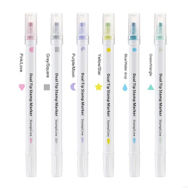 LXAA 6 Color Stamp Marker Double Headed Watercolor Marker for Scrapbooking Journal