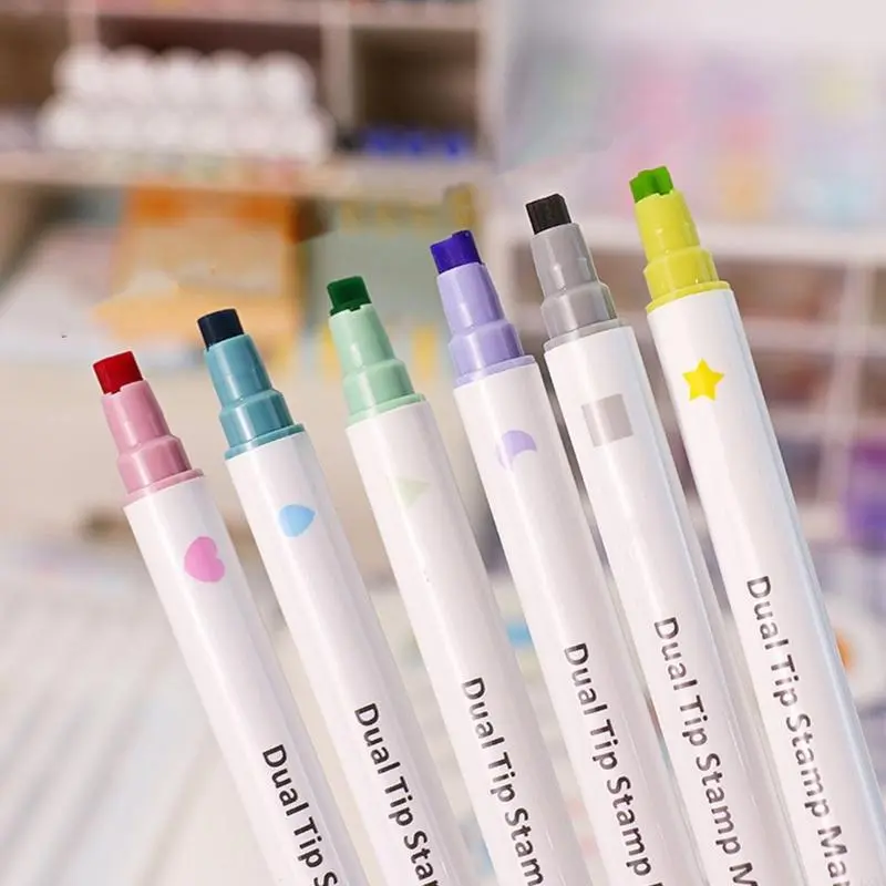 LXAA 6 Color Stamp Marker Double Headed Watercolor Marker for Scrapbooking Journal