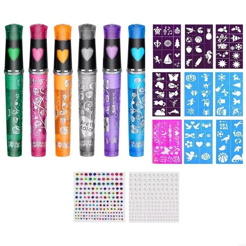 LXAA Face Body Art Marker For Kid Adult Face Body Art Painting 6 Color Temporary Body Markers with 9 Stencils and Sticker