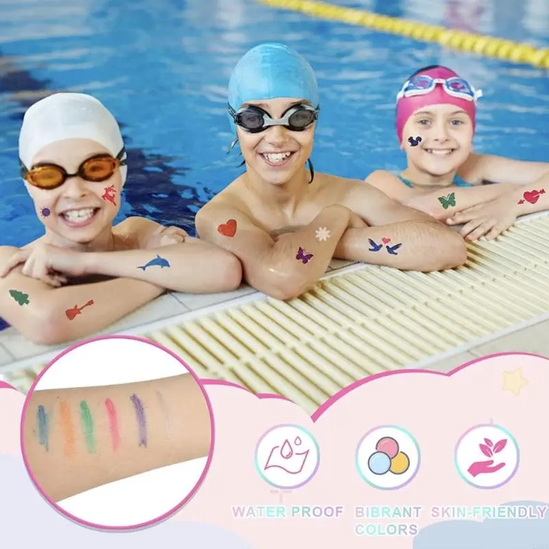 LXAA Face Body Art Marker For Kid Adult Face Body Art Painting 6 Color Temporary Body Markers with 9 Stencils and Sticker