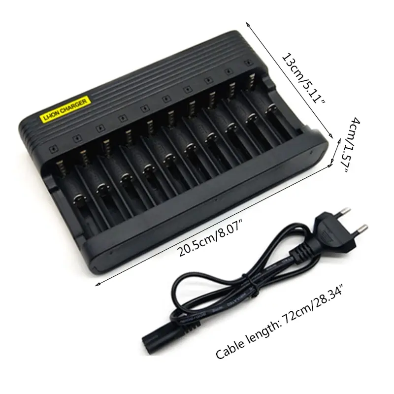 10-Slot Universal US Plug Battery Charger 3.7V/4.2V Li-ion Rechargeable Battery