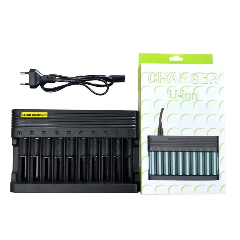 10-Slot Universal US Plug Battery Charger 3.7V/4.2V Li-ion Rechargeable Battery
