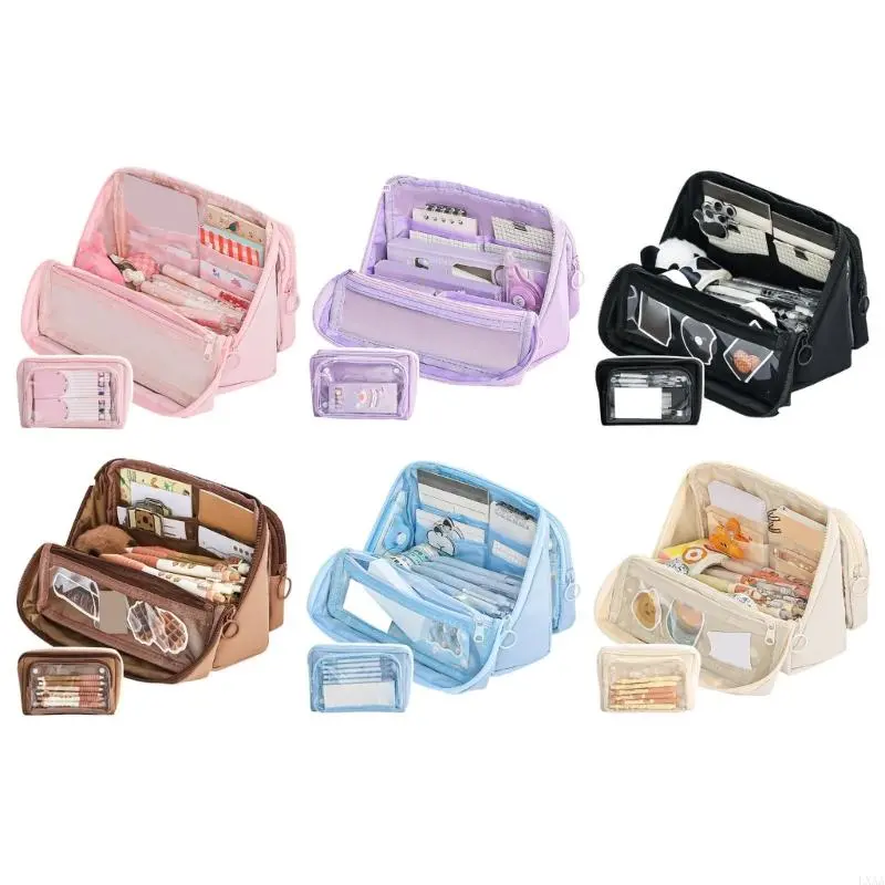LXAA Big Capacity Pencil Case Multi Layered Pencil Case Detachable Pencil Pouches Pen Organizers Bag Travel Makeup Pouches