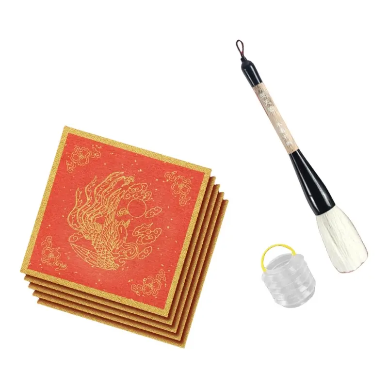 Beginner Chinese Set with Water Writing Cloth Brush Washing Bucket