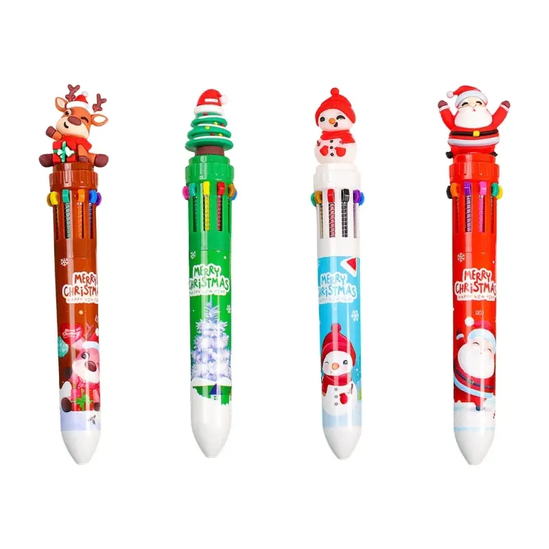 6 Pcs Cartoon Shuttle Pen Multicolored Pen Retractable Ballpoint Pen 10 in 1 Christmas Ballpoint Pen for Student