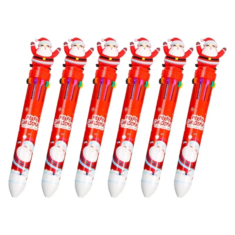 6 Pcs Cartoon Shuttle Pen Multicolored Pen Retractable Ballpoint Pen 10 in 1 Christmas Ballpoint Pen for Student