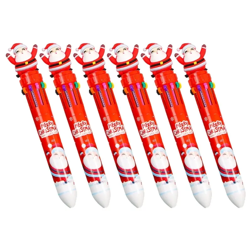 6 Pcs Cartoon Shuttle Pen Multicolored Pen Retractable Ballpoint Pen 10 in 1 Christmas Ballpoint Pen for Student