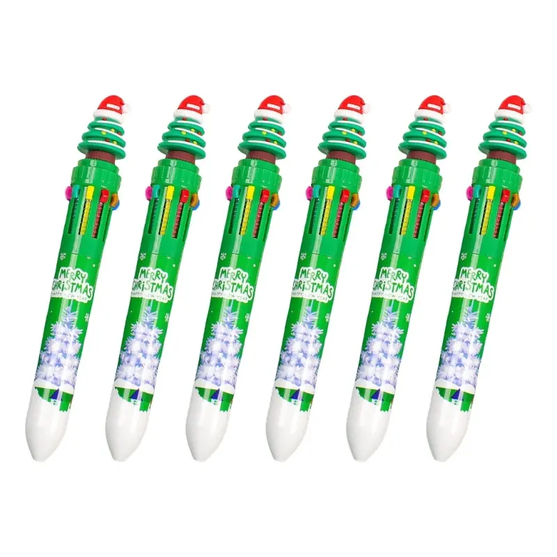 6 Pcs Cartoon Shuttle Pen Multicolored Pen Retractable Ballpoint Pen 10 in 1 Christmas Ballpoint Pen for Student