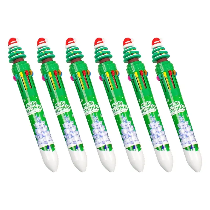 6 Pcs Cartoon Shuttle Pen Multicolored Pen Retractable Ballpoint Pen 10 in 1 Christmas Ballpoint Pen for Student