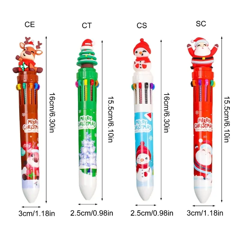 6 Pcs Cartoon Shuttle Pen Multicolored Pen Retractable Ballpoint Pen 10 in 1 Christmas Ballpoint Pen for Student