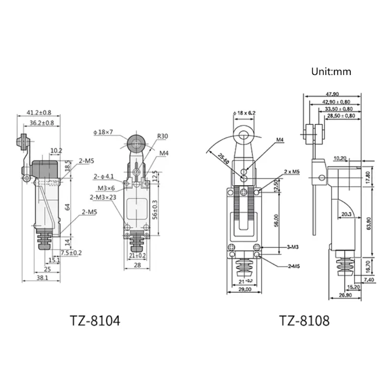 Micro Limit Switch TZ-8108/8104 AC250V 5A 1NO 1NC Micro Switch Normally Open Close Limit Switch