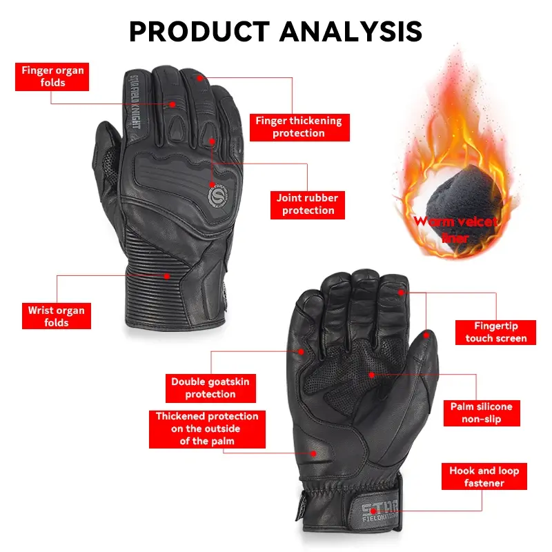 SFK  Genuine Leather Waterproof Motorcycle Gloves Touchscreen Protection Men Thermal Winter Warm Windproof Climbing Ski Items