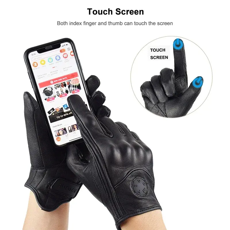 SUOMY Genuine Leather Perforated Motorbike Gloves Men Women Retro Summer Breathable Motorcycle Motocross Racing Street Gloves