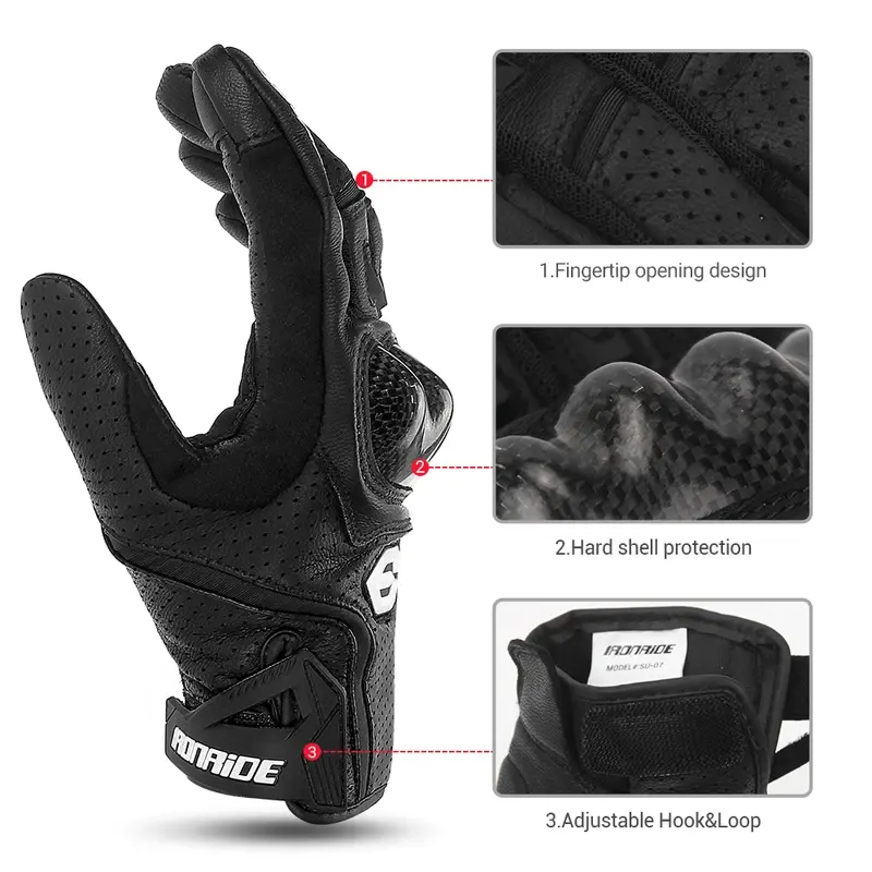 Men's Summer Retro Leather Motorcycle Cycling Gloves Wear-Resistant Touchscreen Anti-Slip for Motorbike & Motocross Work Guantes