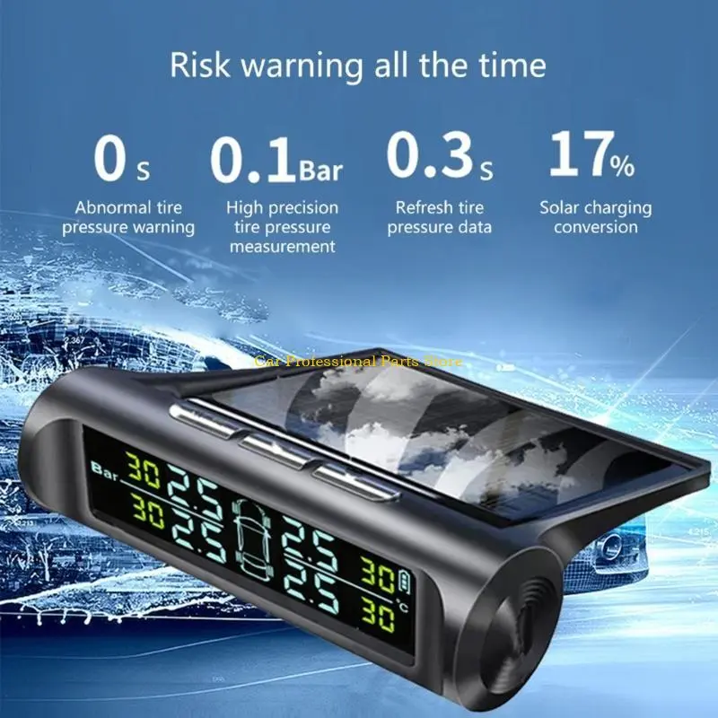 R53D Color LCD Display Tire Pressure Monitor Solar USB Charging fit for Automotives
