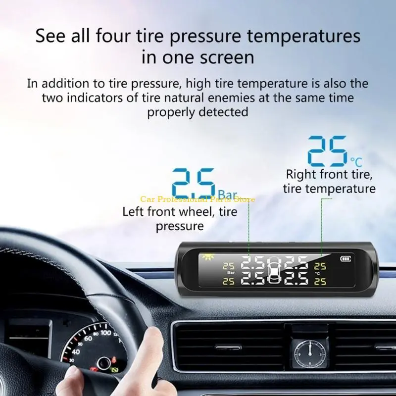 R53D Color LCD Display Tire Pressure Monitor Solar USB Charging fit for Automotives