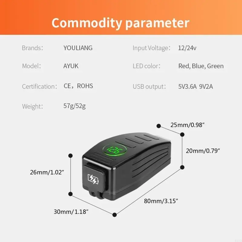 R53D Motorbike Phone 12V Power Supply PD QC3.0 Socket with Dustproof Cover