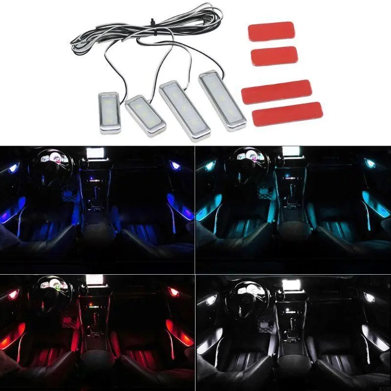 R53D 4Pcs Car Ambient Light Mini LED Mood Lamp Lamp Colorful Car Lamp