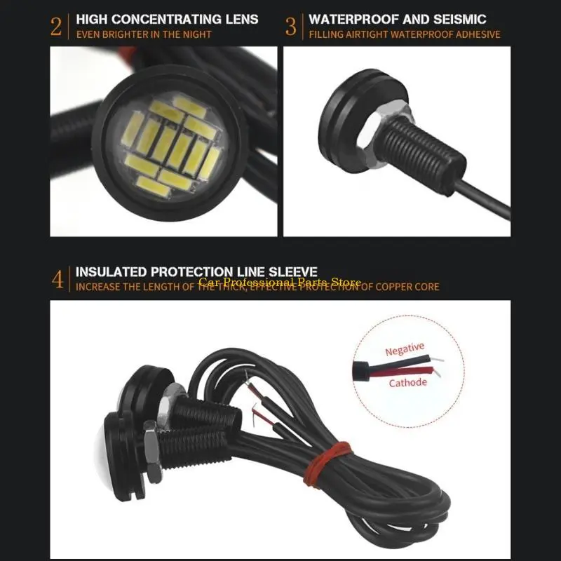 R53D Auto License Plate Lamps Working Light Eye LED 23mm 4014 12SMD Waterproof