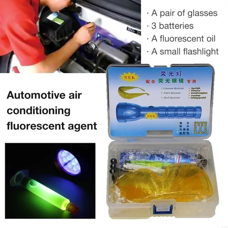 R53D Portable AC Leak Detection Set Air conditioning R134a Refrigerant System Leak Test Detector UV-Dye Compact-