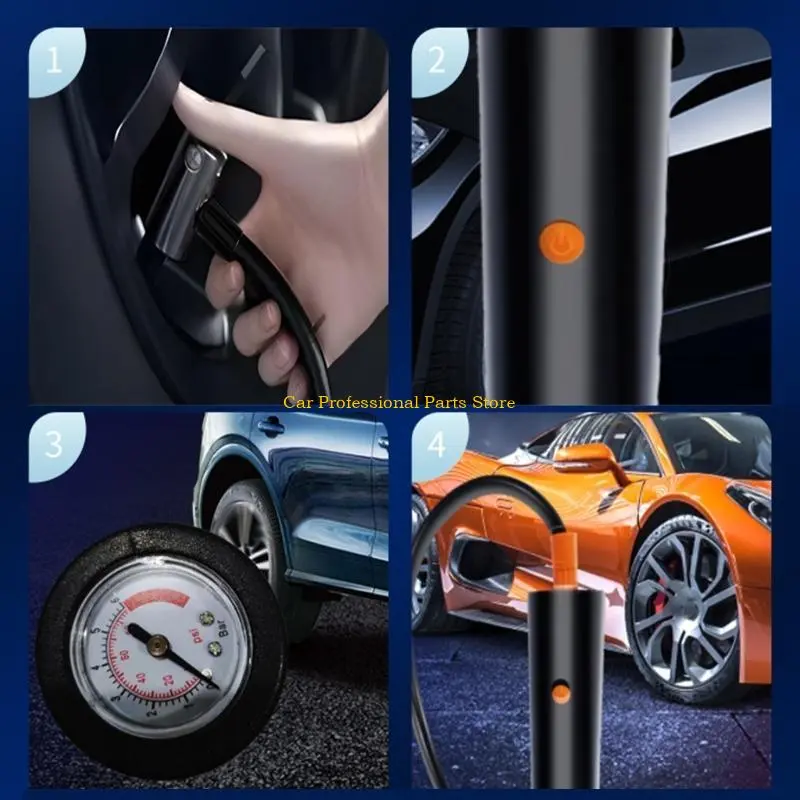 R53D 12V Car Tire Inflator with Pressure Meter Gauge Portable Air Compressor for Motorcycle Electric Bike