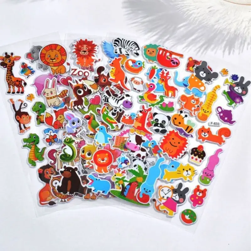 10 Sheets 3D Puffy Stickers for Kids Cartoon Animal Stickers kindergarten Reward Stickers Toys for Children Gift for Boys Girls