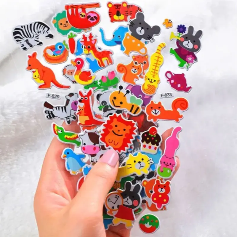 10 Sheets 3D Puffy Stickers for Kids Cartoon Animal Stickers kindergarten Reward Stickers Toys for Children Gift for Boys Girls