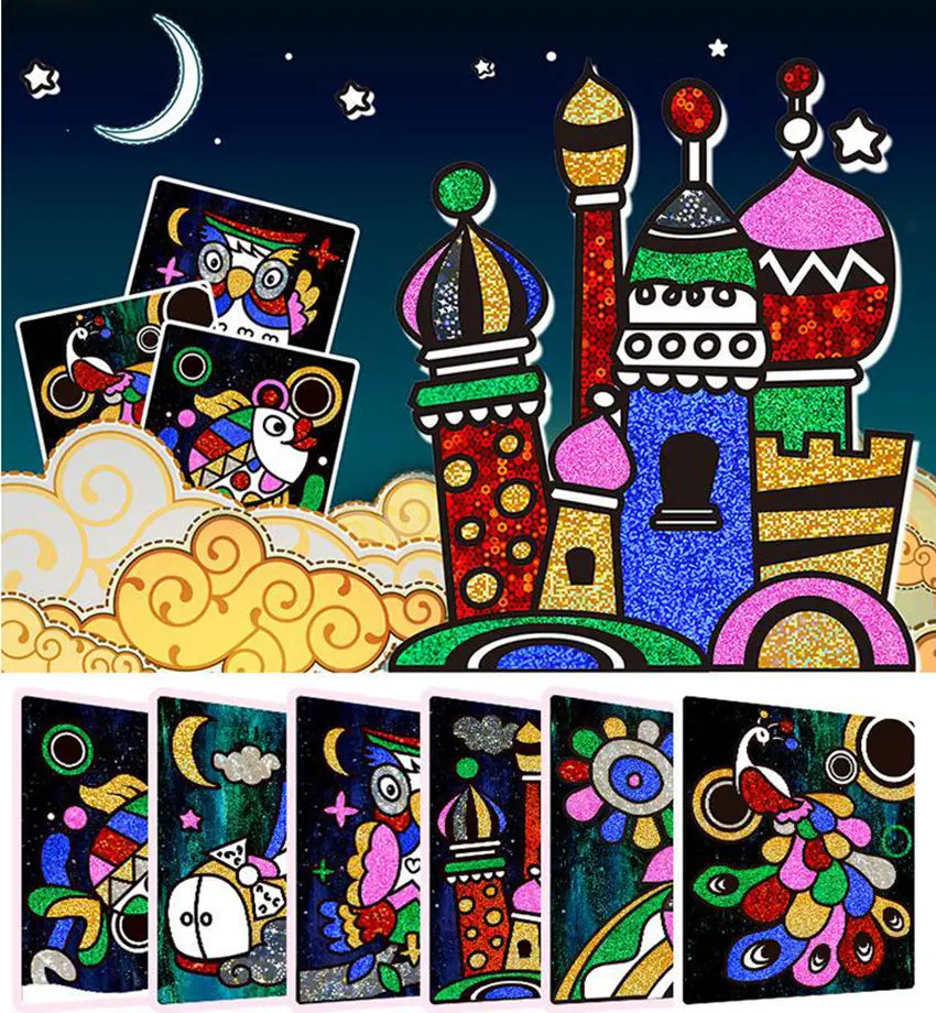 9pcs-15pcs Children's DIY Shining Magic Transfer Colorful sticker Transfer Painting Crafts for Kids Arts Crafts Toys Gift