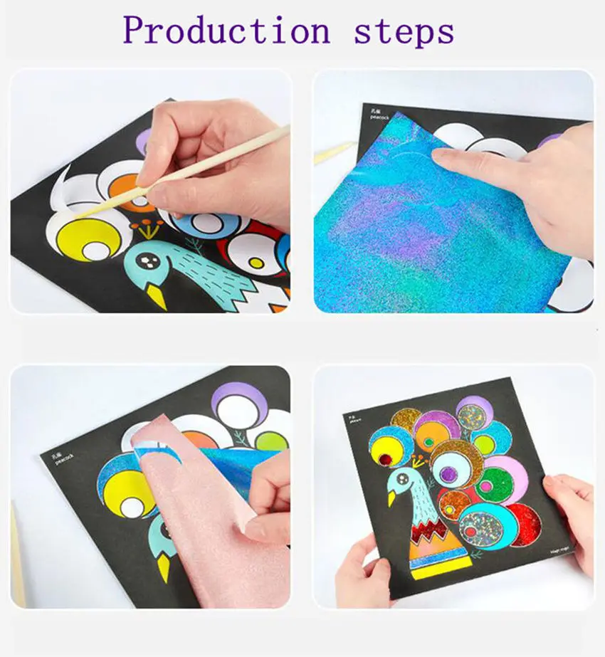 9pcs-15pcs Children's DIY Shining Magic Transfer Colorful sticker Transfer Painting Crafts for Kids Arts Crafts Toys Gift