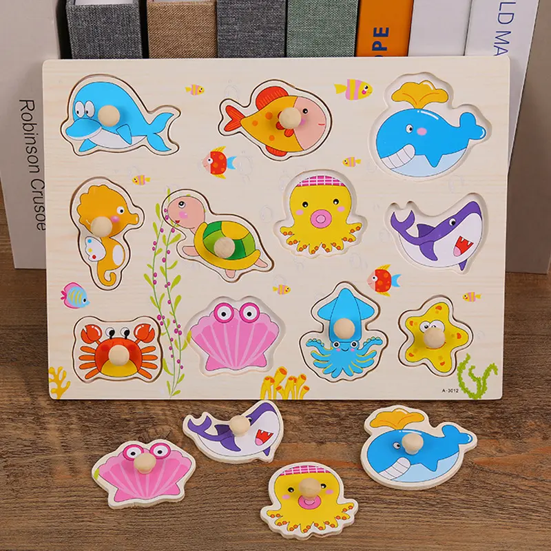 Wooden Baby Grab Board Animal Insects Montessori Puzzle Early Education Toys Originality Shape Pairing Mushroom Nail Puzzle TMZ