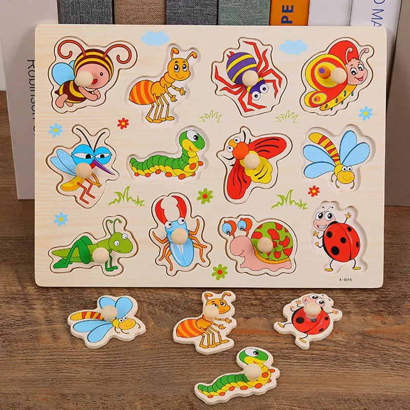 Wooden Baby Grab Board Animal Insects Montessori Puzzle Early Education Toys Originality Shape Pairing Mushroom Nail Puzzle TMZ