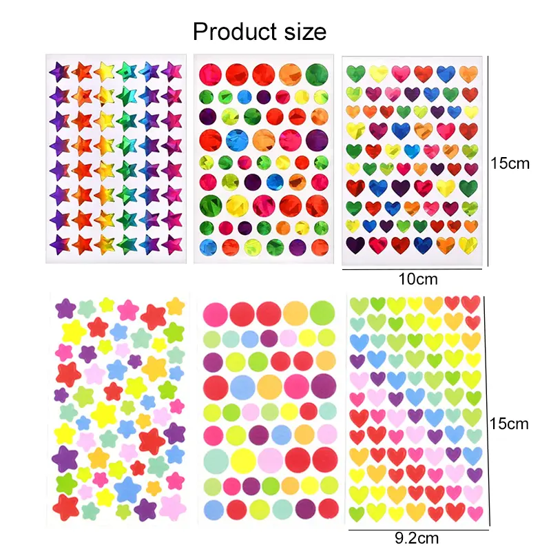 10~20pcs Reward Stickers Colorful Dots Stars Heart Laser Material Children Handmade DIY Photo Album Toys Decorative Sticker TMZ