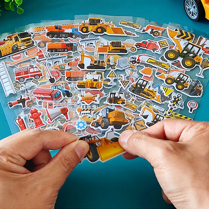 10 Sheets 3D Engineering Vehicle Stickers for Kids Puffy Children Stickers Boys Girls Teachers Reward Scrapbooking Gift Toys