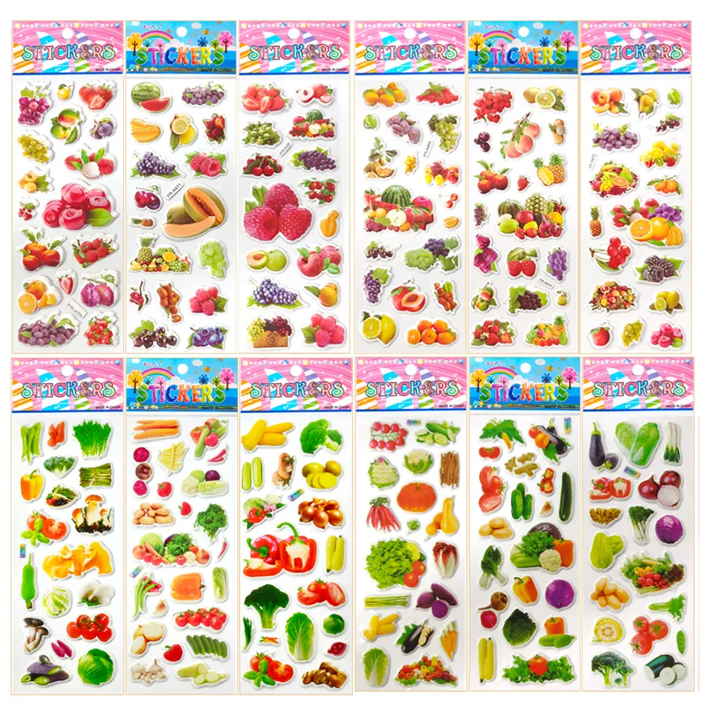 10 Sheets Waterproof Fruit and Vegetable Stickers for Kids Notebook Scrapbook Decoration Stickers Toy For Children Boys Girls