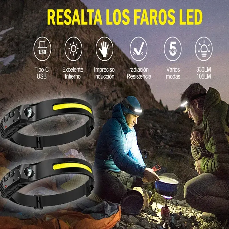 NEW Headlamp USB Rechargeable LED Sensor Headlight XPE+COB Torch Camping Waterproof Flashlight for Fishing Lantern 3/2/1Pack