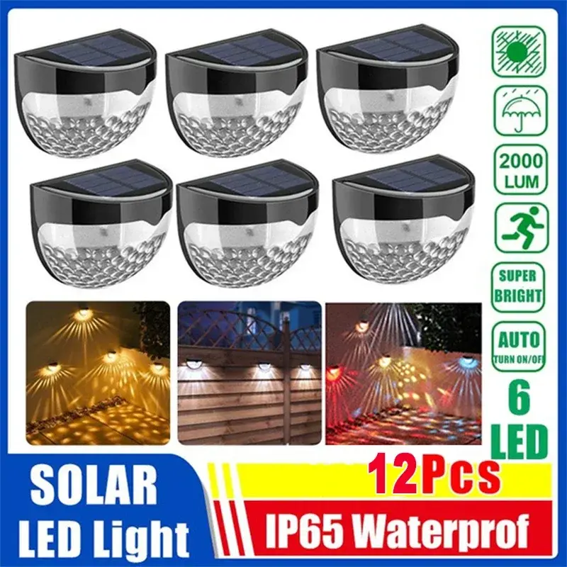 2~12Pack Solar Lights Outdoor Waterproof Wall Lamps Festoon Decoration LED Fence Light for Home Garden Step Patio Stairs