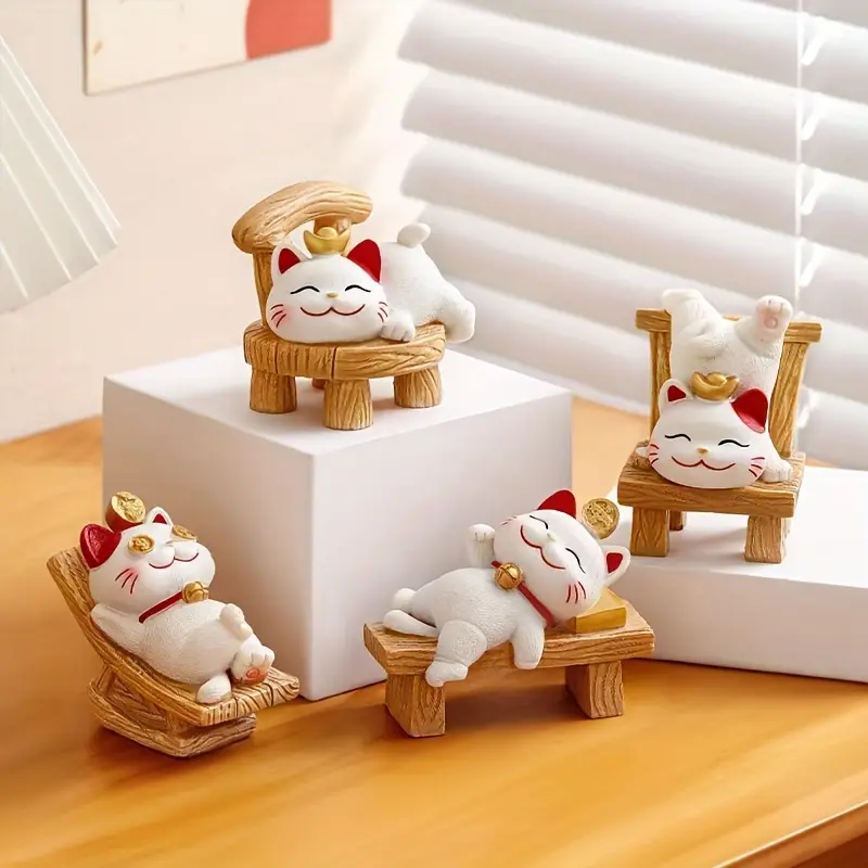 Lying down to win, attract wealth, cat small ornaments, cute cats, office desktop decorations, workstations, home ornaments