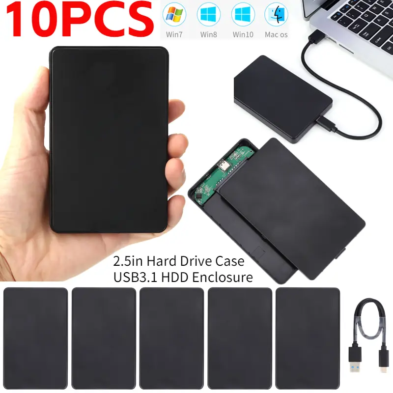 Portable USB3.1 Type C 2.5'' Hard Drive Enclosure Mobile HDD Box SATA 1/2/3 SSD Case for pc External Hard disk With USB C Cable
